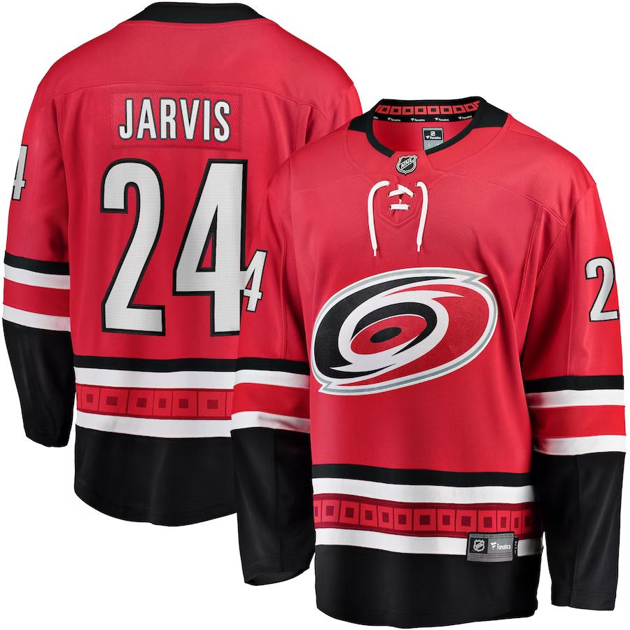 Men Carolina Hurricanes #24 Seth Jarvis Fanatics Branded Red Home Breakaway Player NHL Jersey